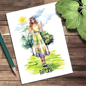 Carte de voeux, carte de correspondance vierge illustrée par ordinateur, mode Green Love, illustrations artistiques couper-coller, illustrations de mode, fantaisie