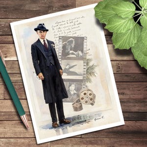 John Barrymore Illustrated Greeting Card, Classic Silent Film Note Card