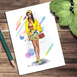 Tarjeta de felicitación, tarjeta de nota en blanco, moda adolescente de Río, ilustración artística recortable, ilustraciones de moda, sudamericana