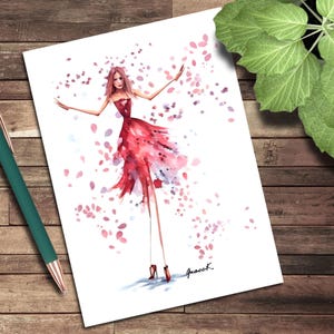 Cartão de felicitações, cartão de nota em branco ilustrado, pétalas de rosa, ilustrações de arte para cortar e colar, ilustrações de moda, caprichoso, infantil