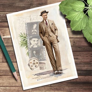 Douglas Fairbanks Illustrated Greeting Card, Classic Silent Film Note Card