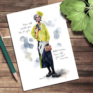 Cartão de felicitações, Cartão de notas em branco ilustrado, Quantos anos você teria, Ilustrações de moda, Peculiar, Engraçado, Humor, Caprichoso, Idoso