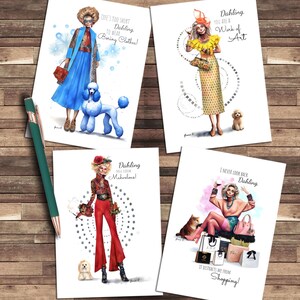 Wenskaart, blanco notitiekaarten, Dahling Fashion set van 4, knip- en plakkunstillustraties, mode-illustraties