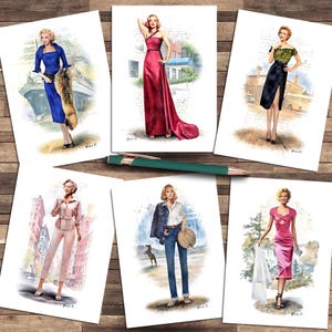 Carte de voeux, cartes de correspondance vierges, Marilyn Monroe Movie Fashion lot de 6, illustrations artistiques, illustrations de mode, vintage, Hollywood, film