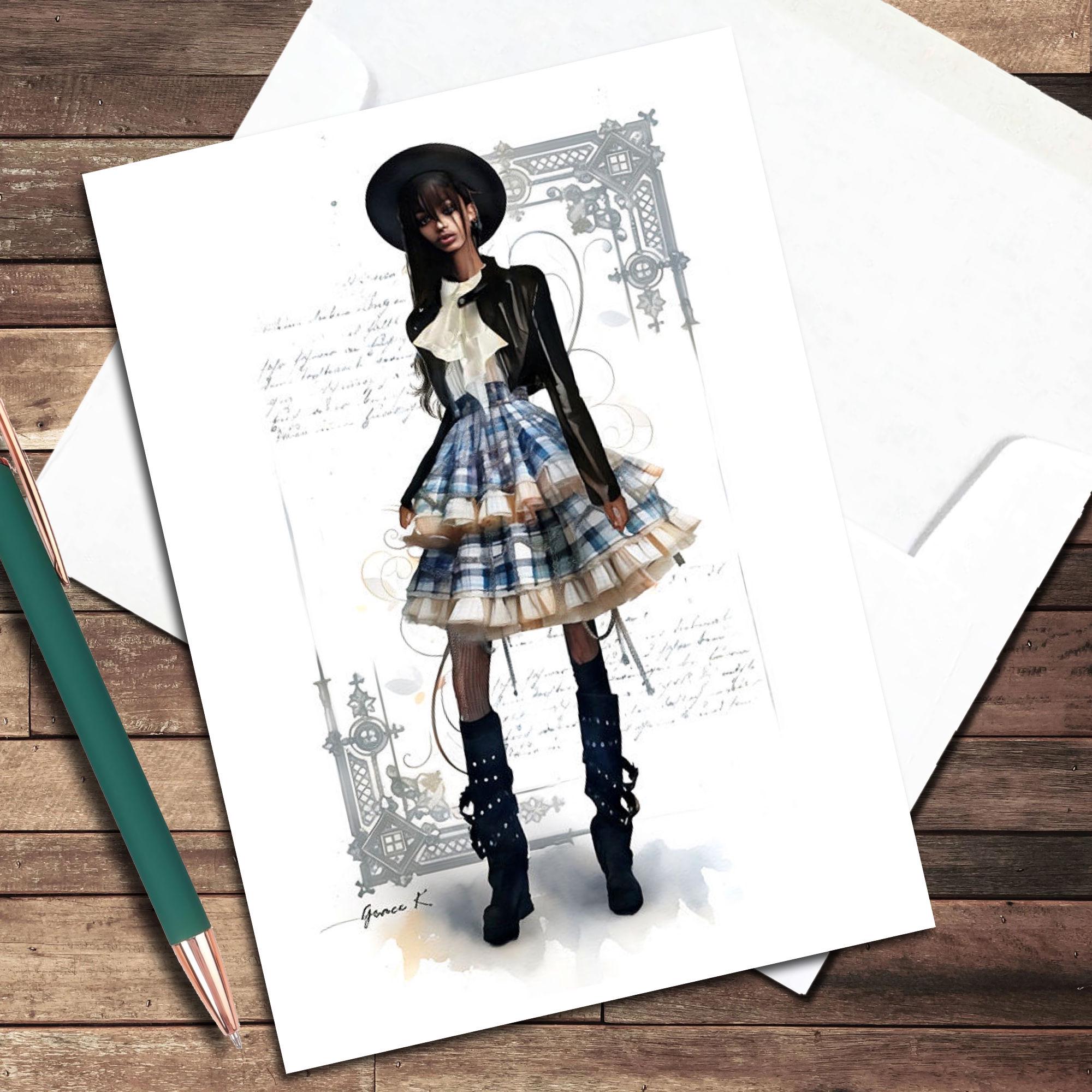 Gothic Fashion Illustration Note Cards, Blank Greeting Card Set - Etsy