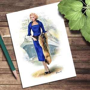 Grußkarte, leere Notizkarte, Marilyn Monroe Gentlemen Prefer Blondes Fashion, Fashion Illustrationen, Vintage, Hollywood, Film, Klassisch