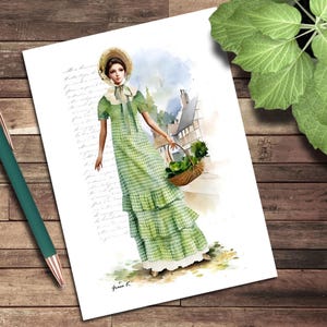 Grußkarte, leere Grußkarte, Regentschaft Dorf, Kunst Illustration, Modeillustrationen, Vintage, Historisches, Jane Austen, Romantisch