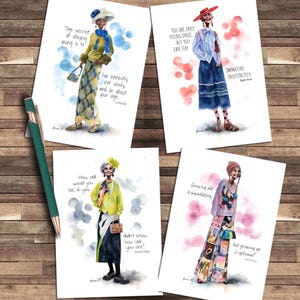 Carte de voeux, cartes de correspondance vierges, jeune de coeur, lot de 4, illustrations artistiques, illustrations de mode, personnes âgées, drôle, humour, original, fantaisiste
