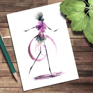 Carte de voeux, carte de correspondance vierge, danse violette, mode fantaisiste, illustrations artistiques couper/coller, illustrations de mode, fantaisiste, enfants