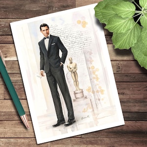 Wenskaart, Lege notitiekaart, Classic Leading Man-Cary Grant, Illustraties, Vintage, Hollywood, Film, Classic, Nostalgie