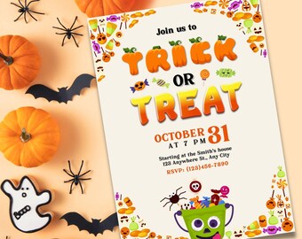 Customizable Trick or Treating Halloween Party Invitation - Editable Template, Instant Download, Printable or Digital