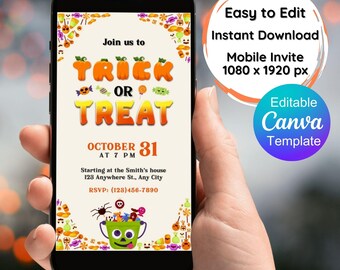 Halloween Trick or Treat Mobile Invitation - Editable Template (Digital Download)