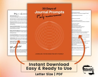 30 Days of Self-Awareness Journaling Prompts | self-care, wellness journal, printable PDF digital download