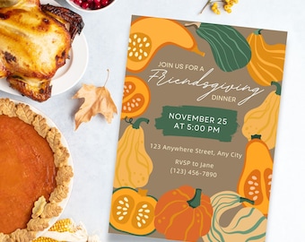 Friendsgiving Invitation – Fall Dinner Party, Editable Template (Digital Download)