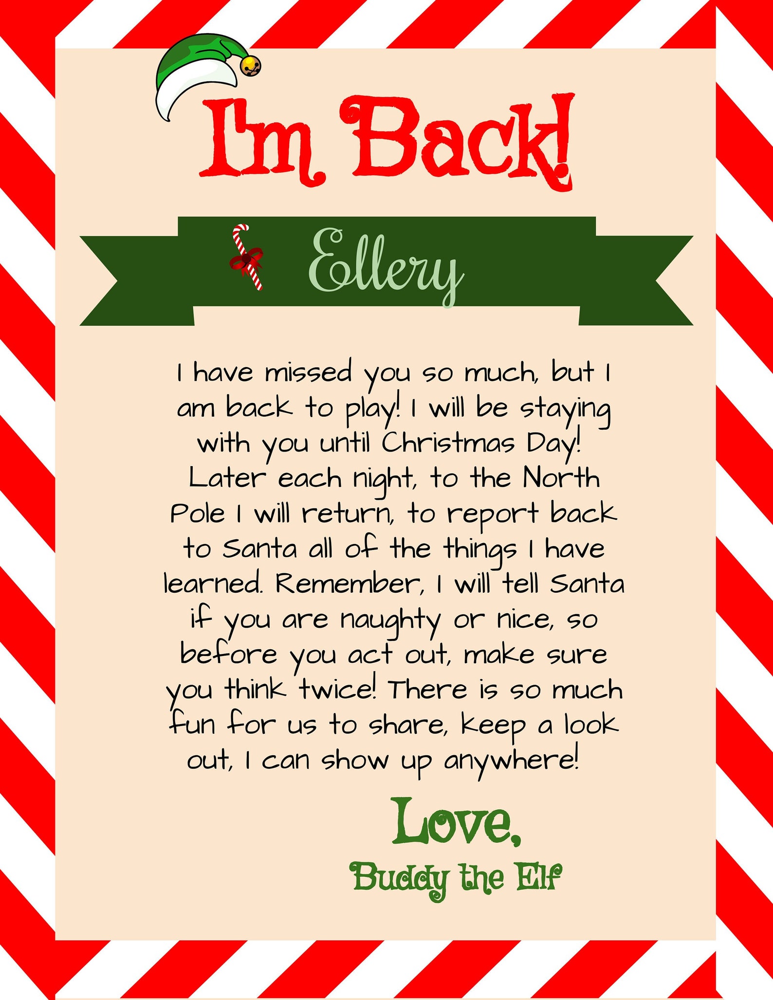 Editable Elf I #39 m Back Letter Elf Printable Template Christmas Return Editable Elf I #39 m Back Letter Elf Printable Template Christmas Return