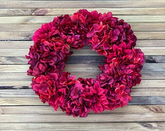 Red Floral Front Door Wreath, Valentine's Day Floral Wreath, Hydrangea and Peony and Dahlia Floral Wreath