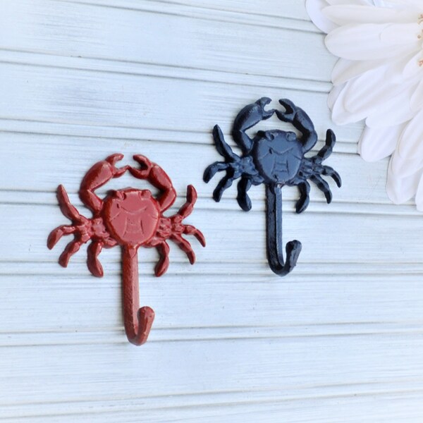 One Crab Hook, Coastal Bathroom, Nautical Beach Wall Decor