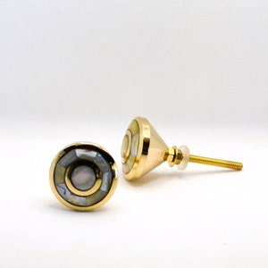 Mother of Pearl Double Circle Knob, Capiz Shell Drawer Pull, Brass Pearl Door Handle, Kitchen Cabinet Hardware