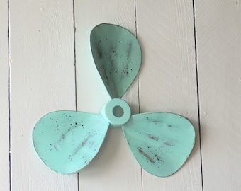 Beach Glass Metal Propeller Wall Decor, Nautical Coastal Beach Art, Boating Sailing Wall Hanging