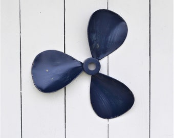 Navy Blue Metal Propeller Wall Decor, Nautical Coastal Beach Art, Boating Sailing Wall Hanging