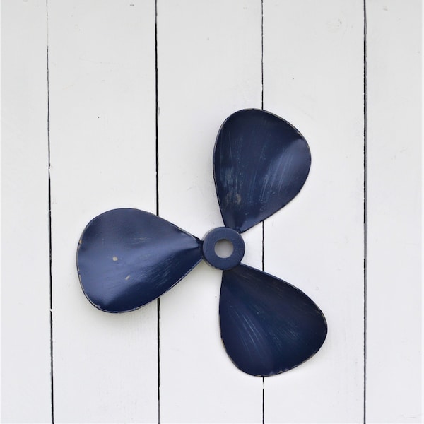 Navy Blue Metal Propeller Wall Decor, Nautical Coastal Beach Art, Boating Sailing Wall Hanging