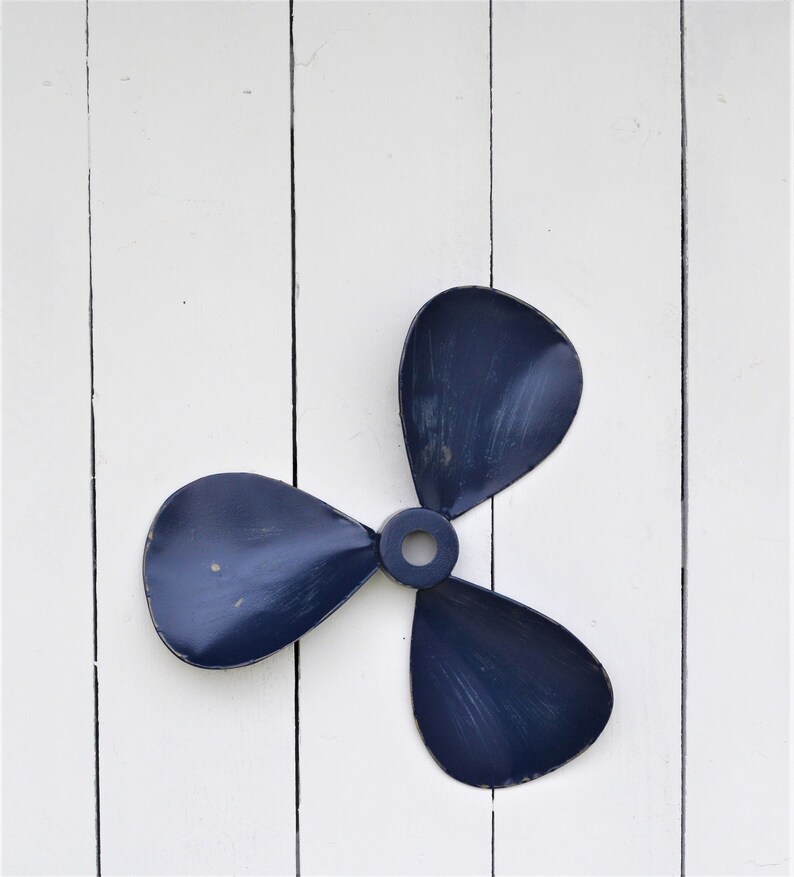 Navy Blue Metal Propeller Wall Decor Nautical Coastal Beach Etsy
