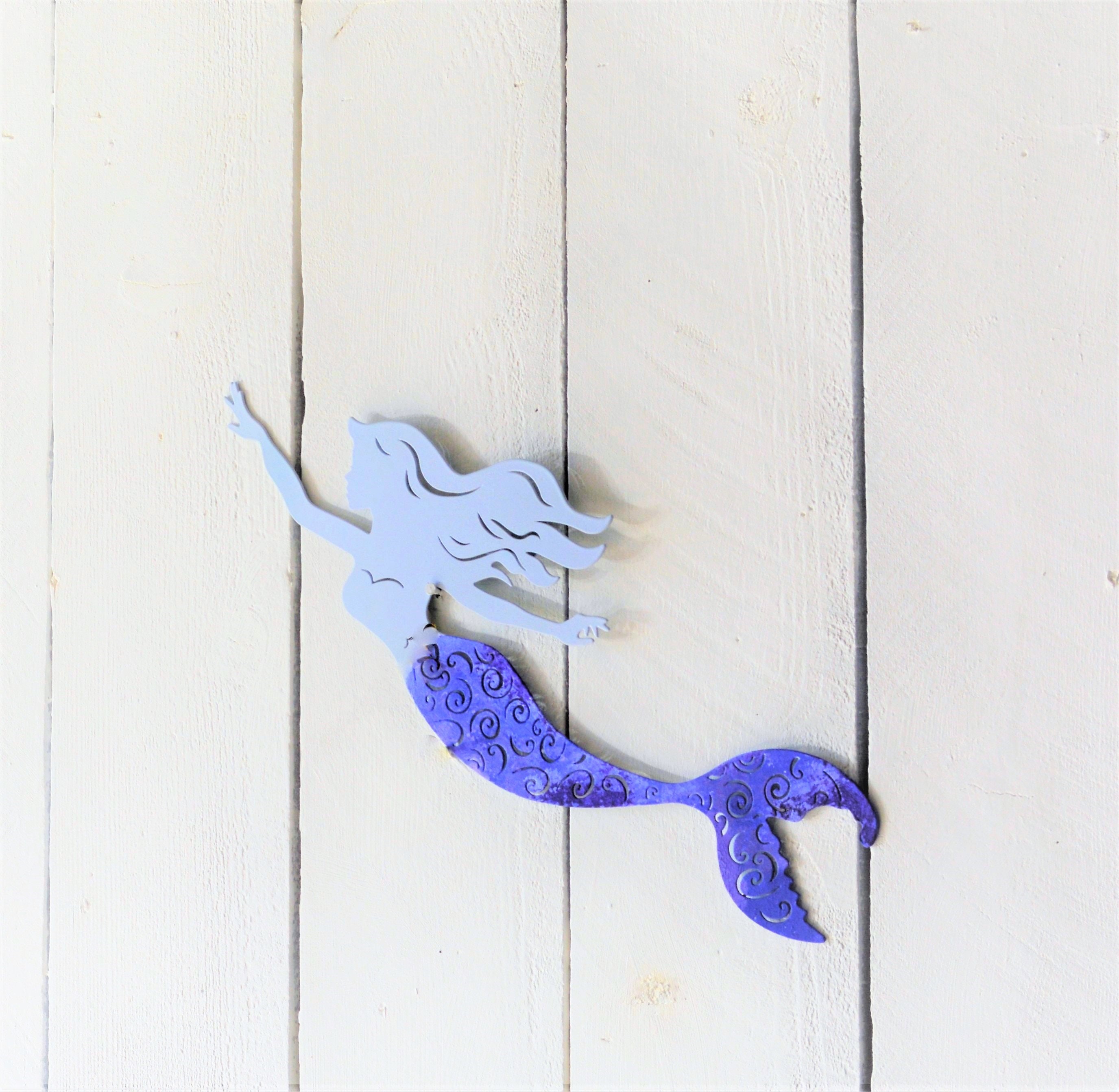 Swimming Mermaid Wall Art Coastal Beach House Decor Etsy