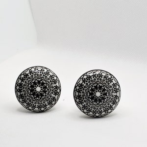 Black and White Scroll knob, Mandala Ceramic drawer pull, Kitchen Cabinet Hardware