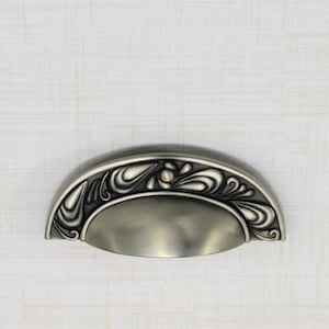 Nickel Paisley Cup Drawer Pull, Silver Door Handle, 3&quot; Inch Centers, Kitchen Cabinet Hardware