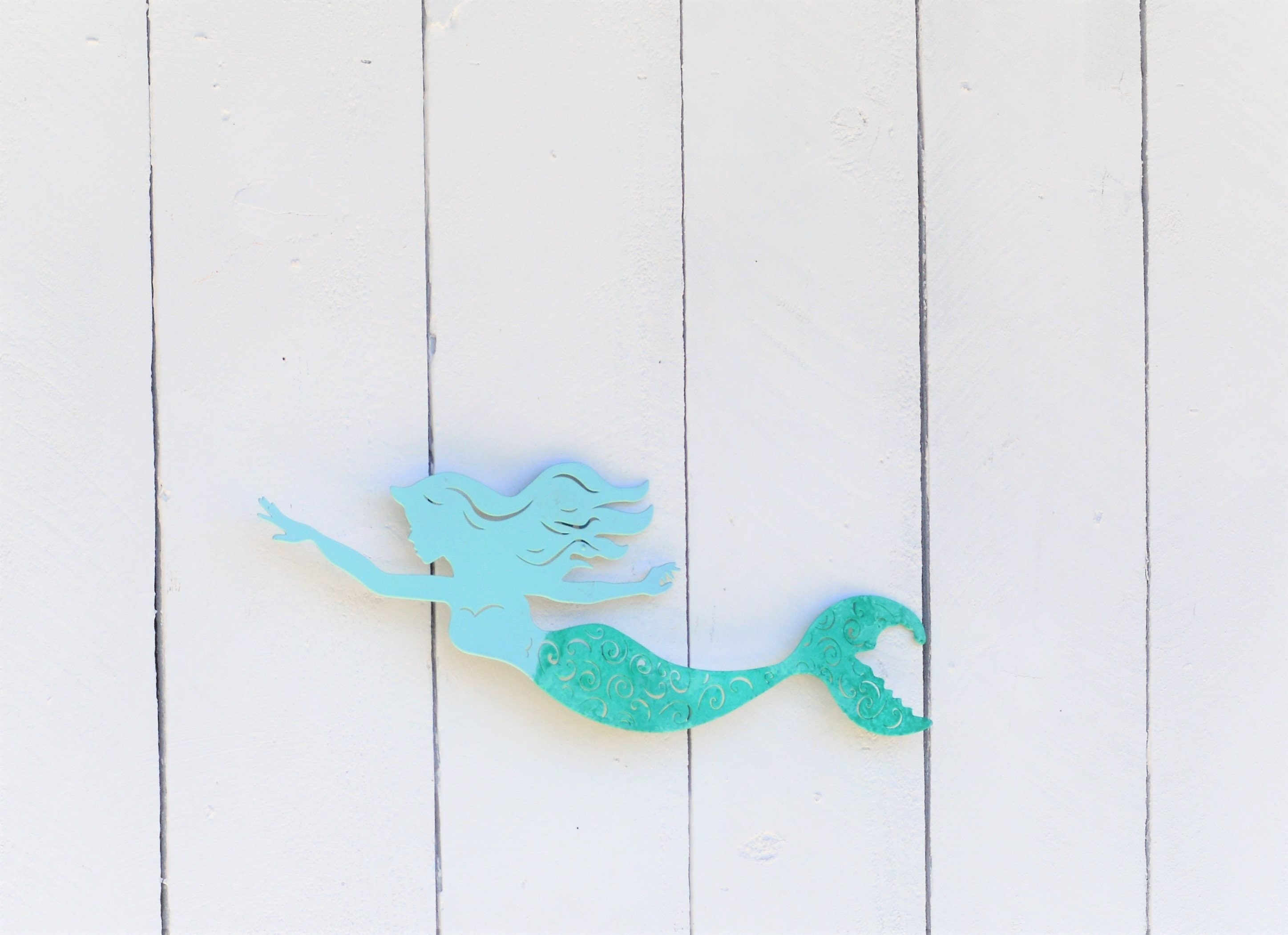 Swimming Mermaid Wall Art Coastal Beach House Decor Etsy