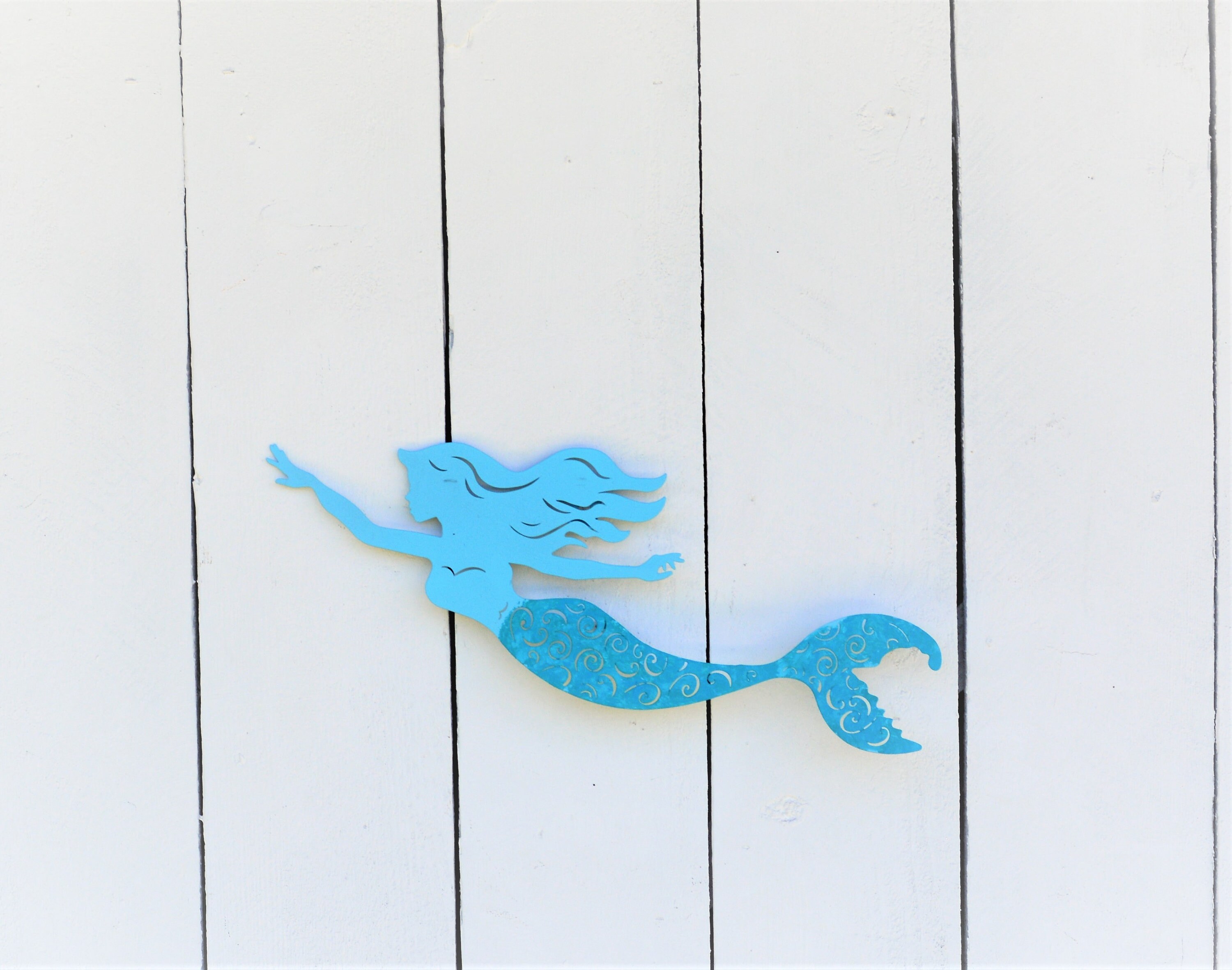 Swimming Mermaid Wall Art Coastal Beach House Decor Etsy