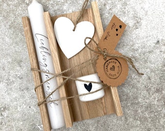 Geschenke-Set Skandi Kerze Kerzenhalter Anhänger Klötzchen Holzverpackung