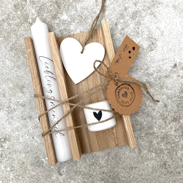Geschenke-Set Skandi Kerze Kerzenhalter Anhänger Klötzchen Holzverpackung