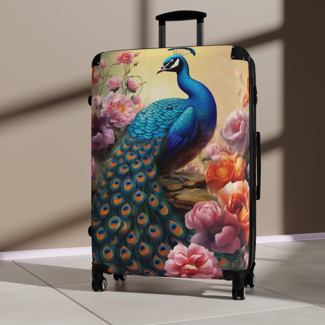 Peacock Carry on Luggage on Wheels Peacock Feathers Etsy Australia