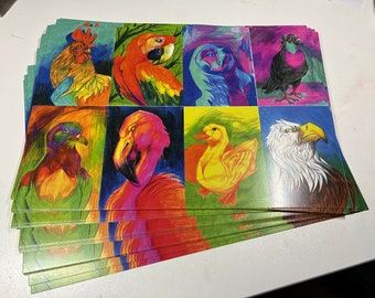 Postcards with emotional birds