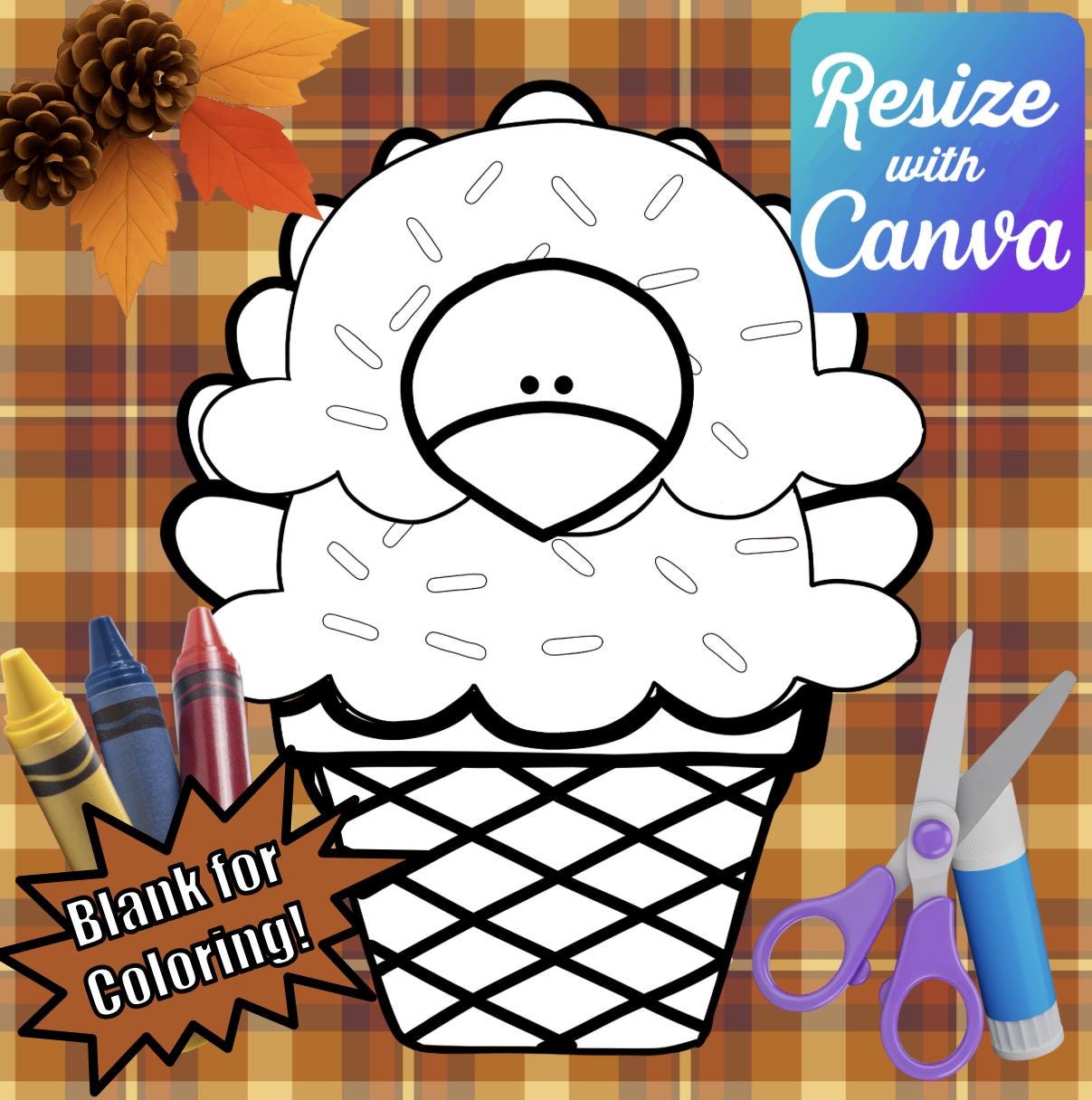 disguise a turkey- blank ice cream disguise template-resizable! - etsy