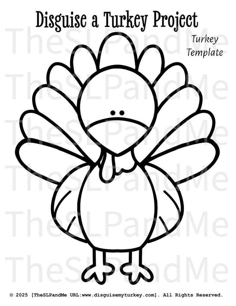 K&ouml;nnte beinhalten: Schwarz-wei&szlig; Truthahn-Vorlage f&uuml;r ein "Verkleide einen Truthahn Projekt". Das Bild enth&auml;lt den Text "Disguise a Turkey Project" und "Turkey Template". Die Truthahn-Umrisse sind zum Dekorieren bereit.