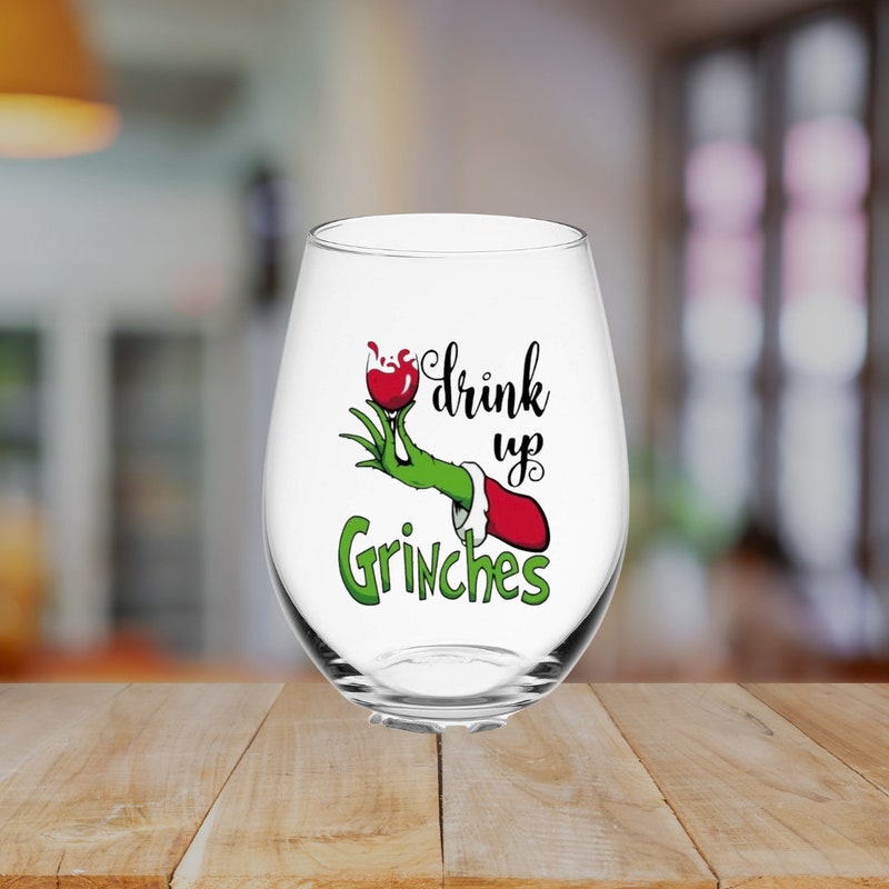 Set Of 10 'Drink Up Grinches' Christmas Wine Glass Decals - Red Holiday Window Stickers 7 thumbnail image