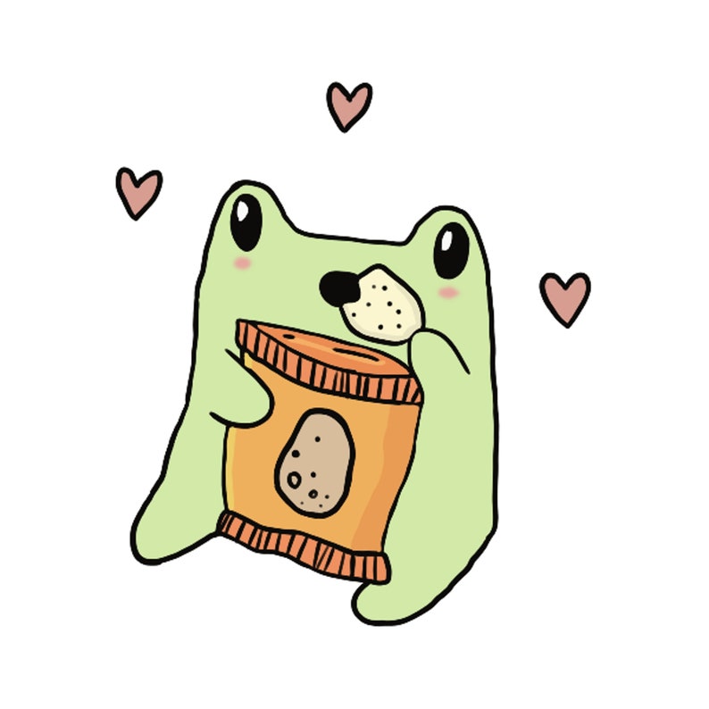 Cartoon Frog Eating Potato Chips and Loving It Etsy