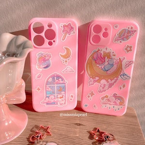 Funda para teléfono Kawaii con diseño Pastel Dreams y Moon Girl, bonita y protectora funda para iPhone para niñas.