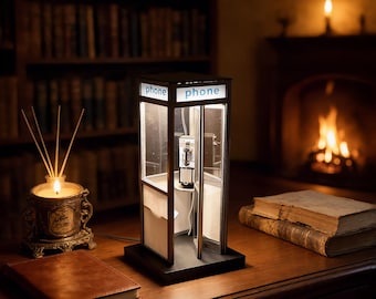 Retro Phone Booth Lamp | Vintage LED Touch Sensor Night Light | Nostalgic Gift for Him | British Phone Box Desk Decor