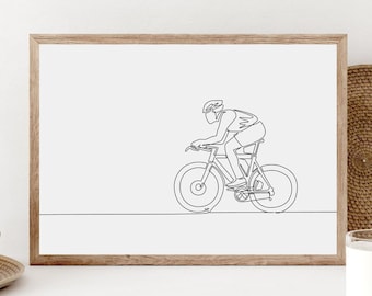 Minimalist Cyclist Line Art Print, Bicycle Room Decor (Digital Download)