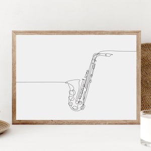 Saxophone Wall Print, Minimalist Saxophone Line Art, Printable Saxophone Poster, Music Room Wall Art, Saxophonist Gift, Music Decoration