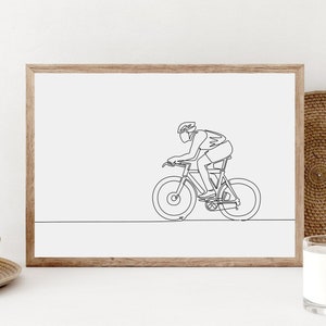Cyclist Wall Print, Printable Cycling Poster, Minimalist Cyclist Line Art, Black And White Cycling Drawing, Cyclist Gift, Bicycle Room Decor