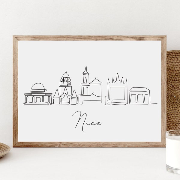 Nice Skyline Wall Art, Printable Nice City Travel Poster, South Of France Wall Print, French City Drawing, Nice Gift, Digital Download