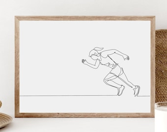 Woman Runner Line Art Print, Sprinter Wall Decor (Digital Download)