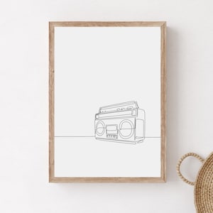 Old School Radio Wall Print, Printable Old School Hip Hop Poster, Minimalist Radio Wall Art, Minimalist Music Home Decor, Modern Line Art