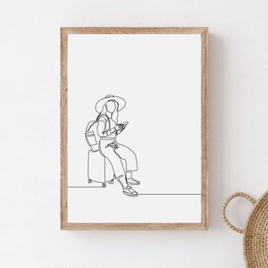Reise Mädchen Wandkunst, druckbares reisendes Poster, minimalistische Frau Reisende Linie Kunst, minimalistisches Teen Mädchen Zimmerdekor, digitaler Download