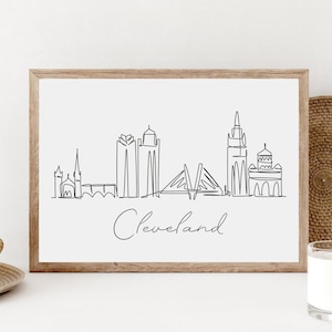 Cleveland Skyline Wall Art, Printable Cleveland Poster, Ohio City Wall Print, Minimalist Black And White City Sketch, Cleveland Home Gift