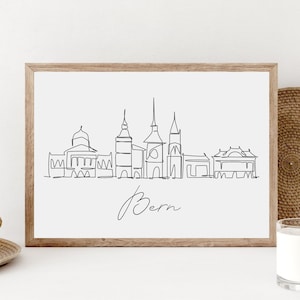 Bern Skyline Wall Art, Printable Bern City Poster, Minimalist Swiss City Print, Switzerland City Drawing, Digital Download, Modern Artwork